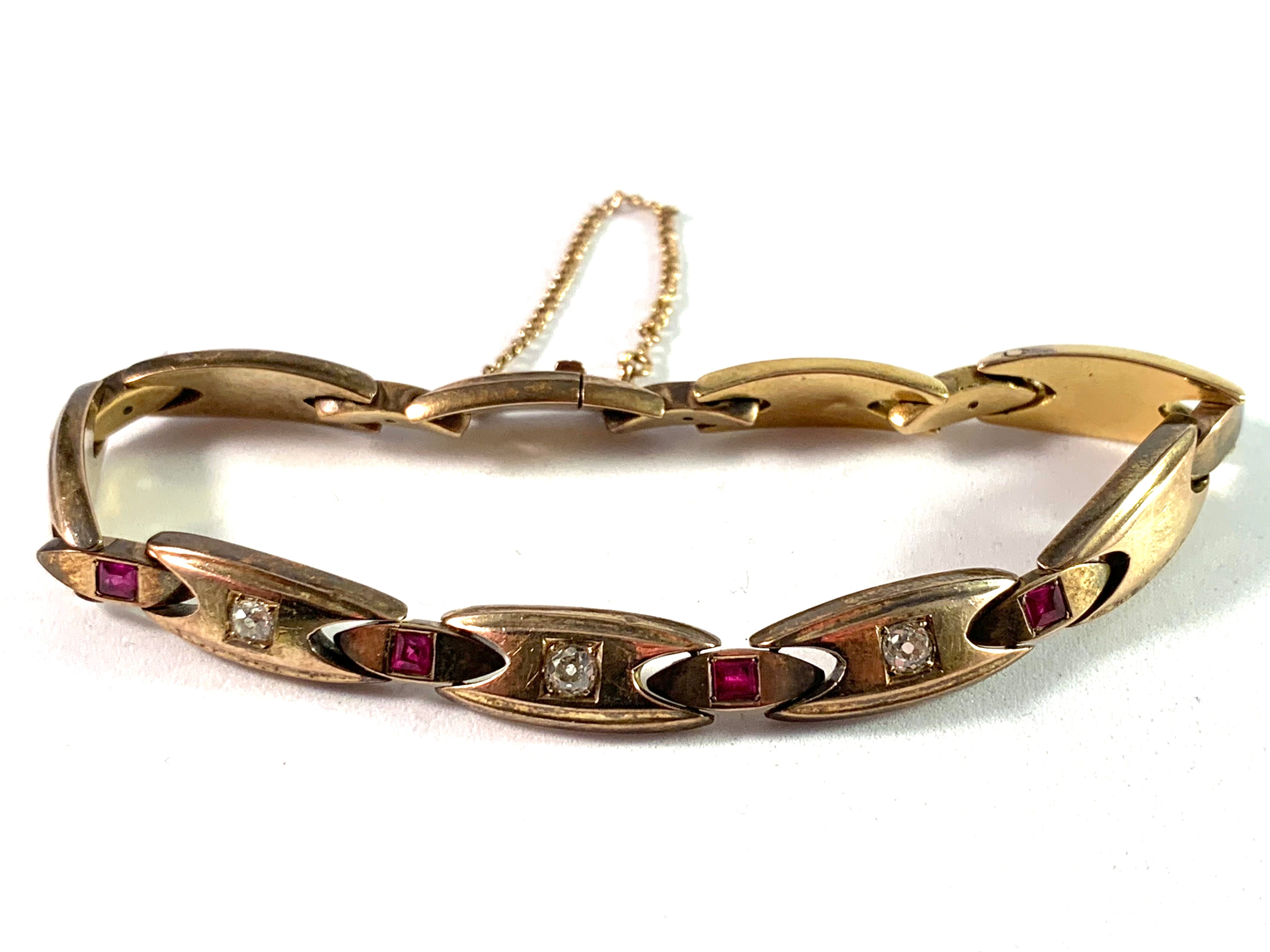 Russia year 1908-17 Antique 14k Gold Diamond Ruby Bracelet