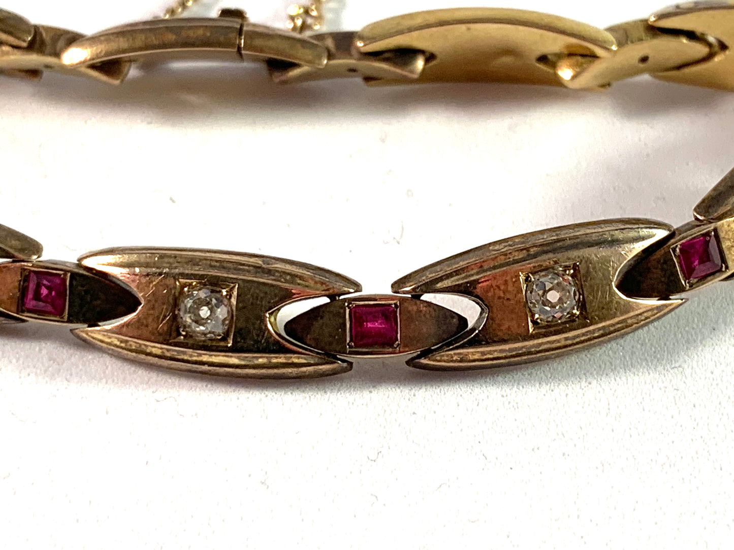 Russia year 1908-17 Antique 14k Gold Diamond Ruby Bracelet