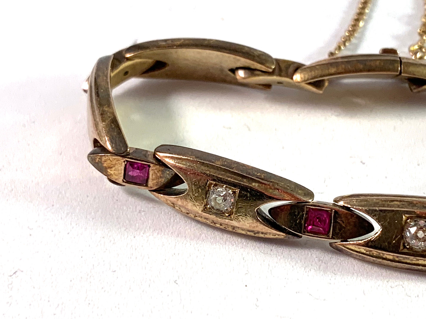 Russia year 1908-17 Antique 14k Gold Diamond Ruby Bracelet