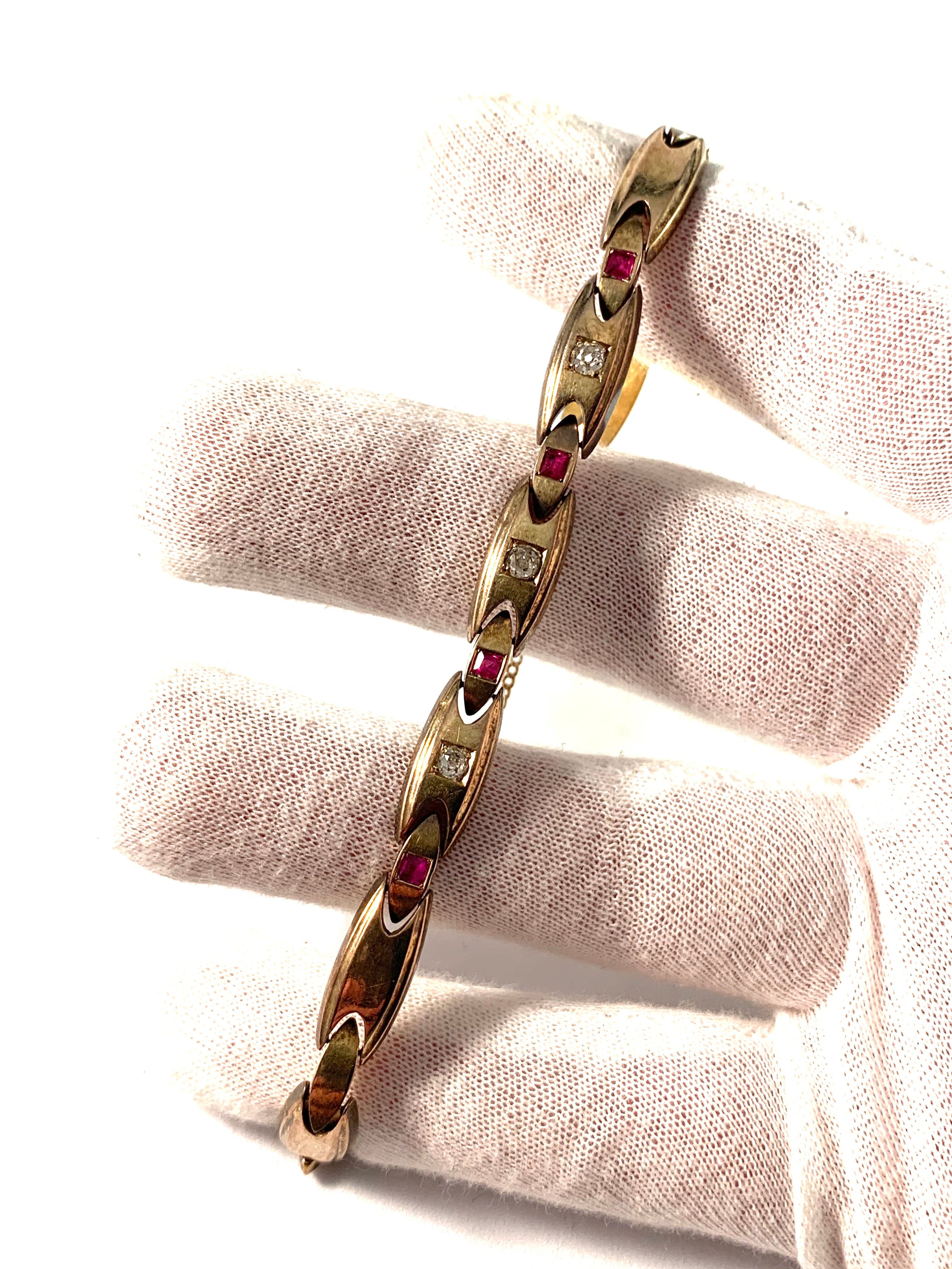 Russia year 1908-17 Antique 14k Gold Diamond Ruby Bracelet