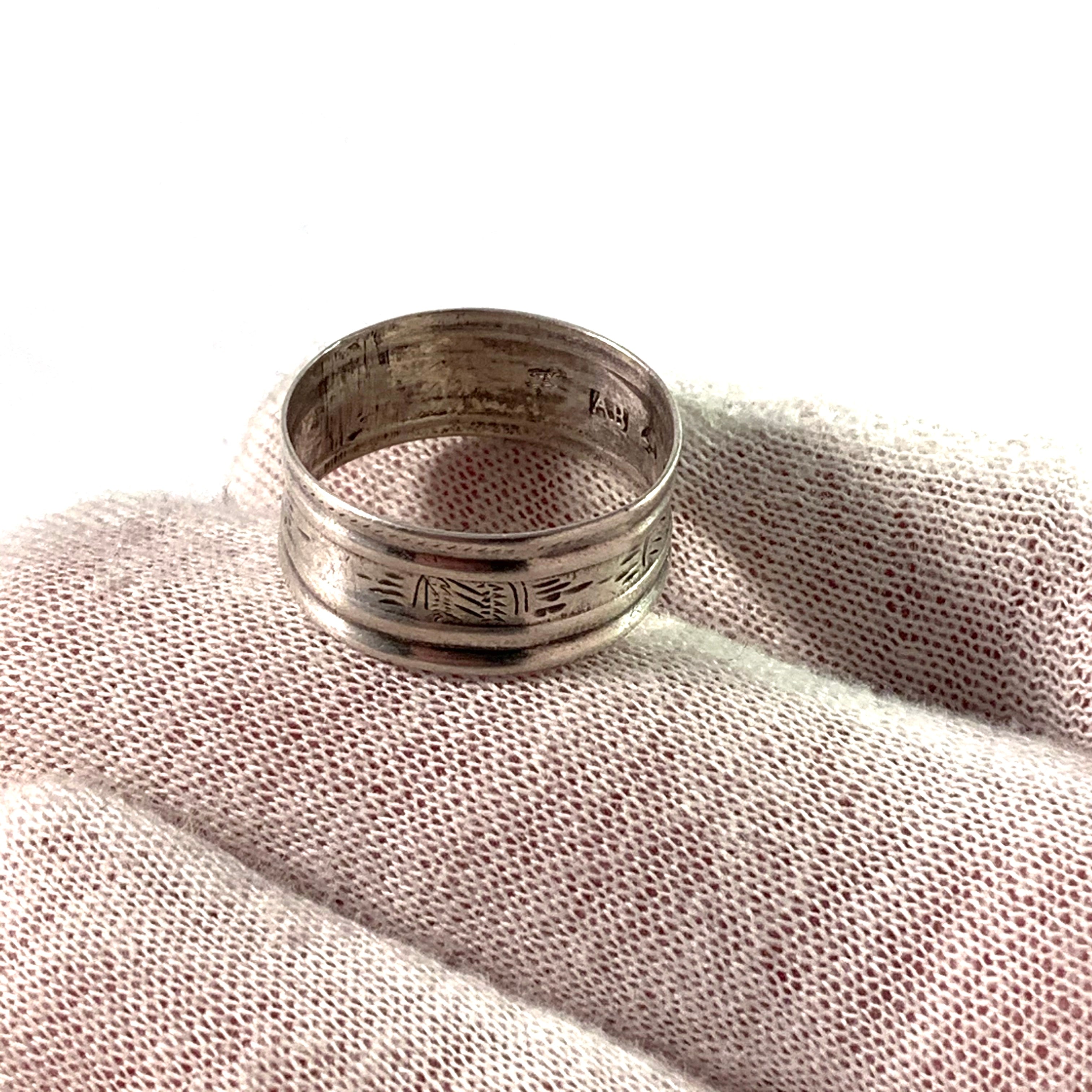 Anders Bollwij, Sweden year 1859 Solid Silver Wedding Band Ring.