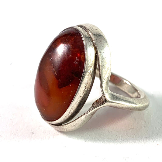 Einer Fehrn, Denmark 1960s 830 Silver Baltic Amber Ring.