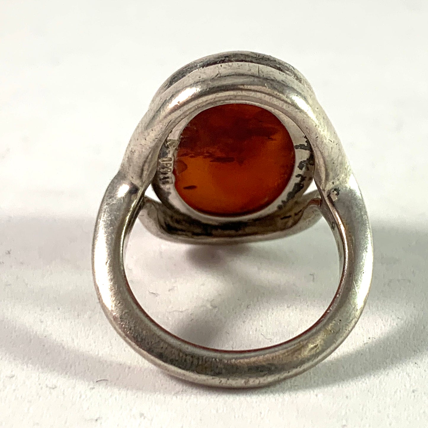 Einer Fehrn, Denmark 1960s 830 Silver Baltic Amber Ring.