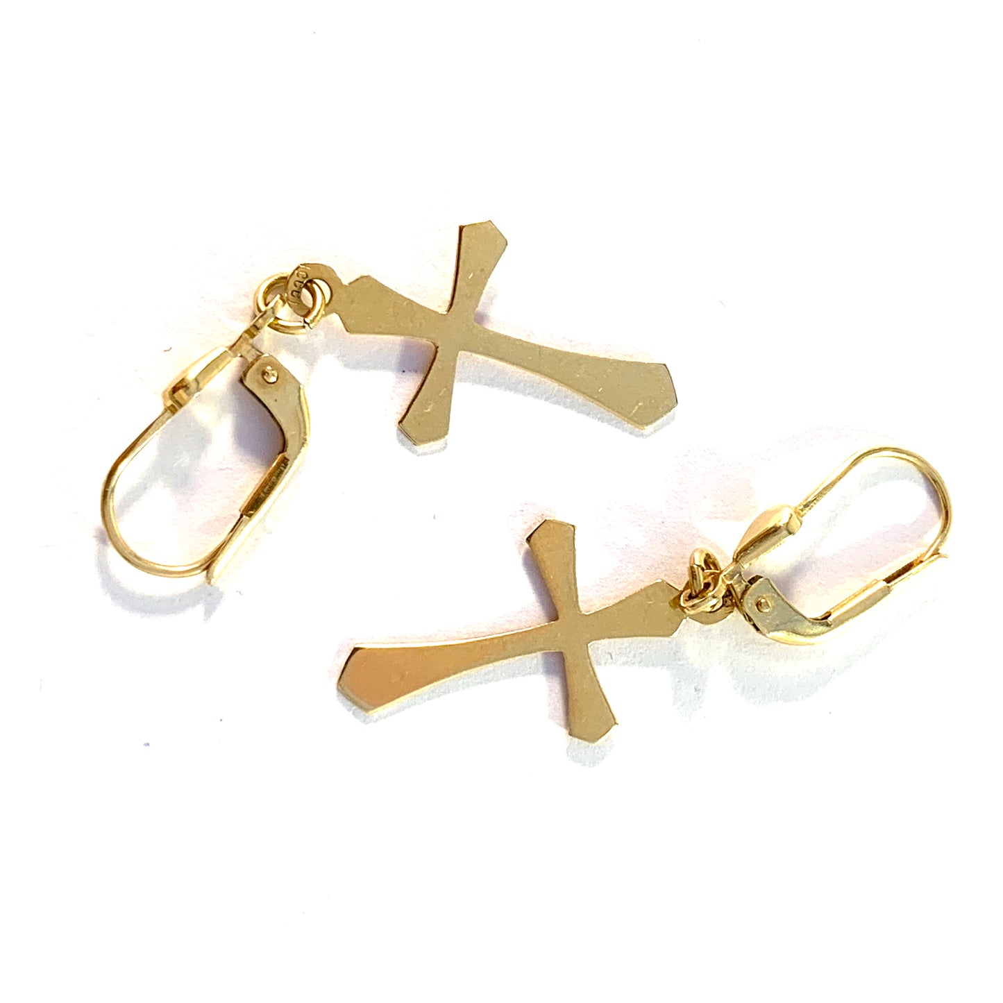 Vintage 18k Gold Cross Dangle Earrings.