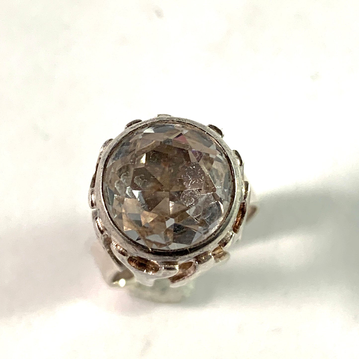 Germany / Austria 1960 Modernist Solid 835 Silver Rock Crystal Ring.