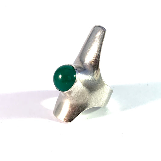 Georg Jensen, design 154 by Henning Koppel, Denmark 1960s Sterling Silver Chrysoprase Ring.