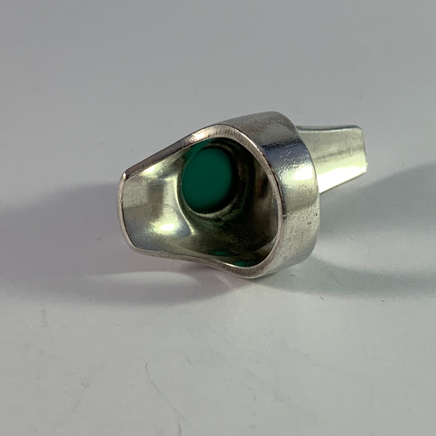 Georg Jensen, design 154 by Henning Koppel, Denmark 1960s Sterling Silver Chrysoprase Ring.