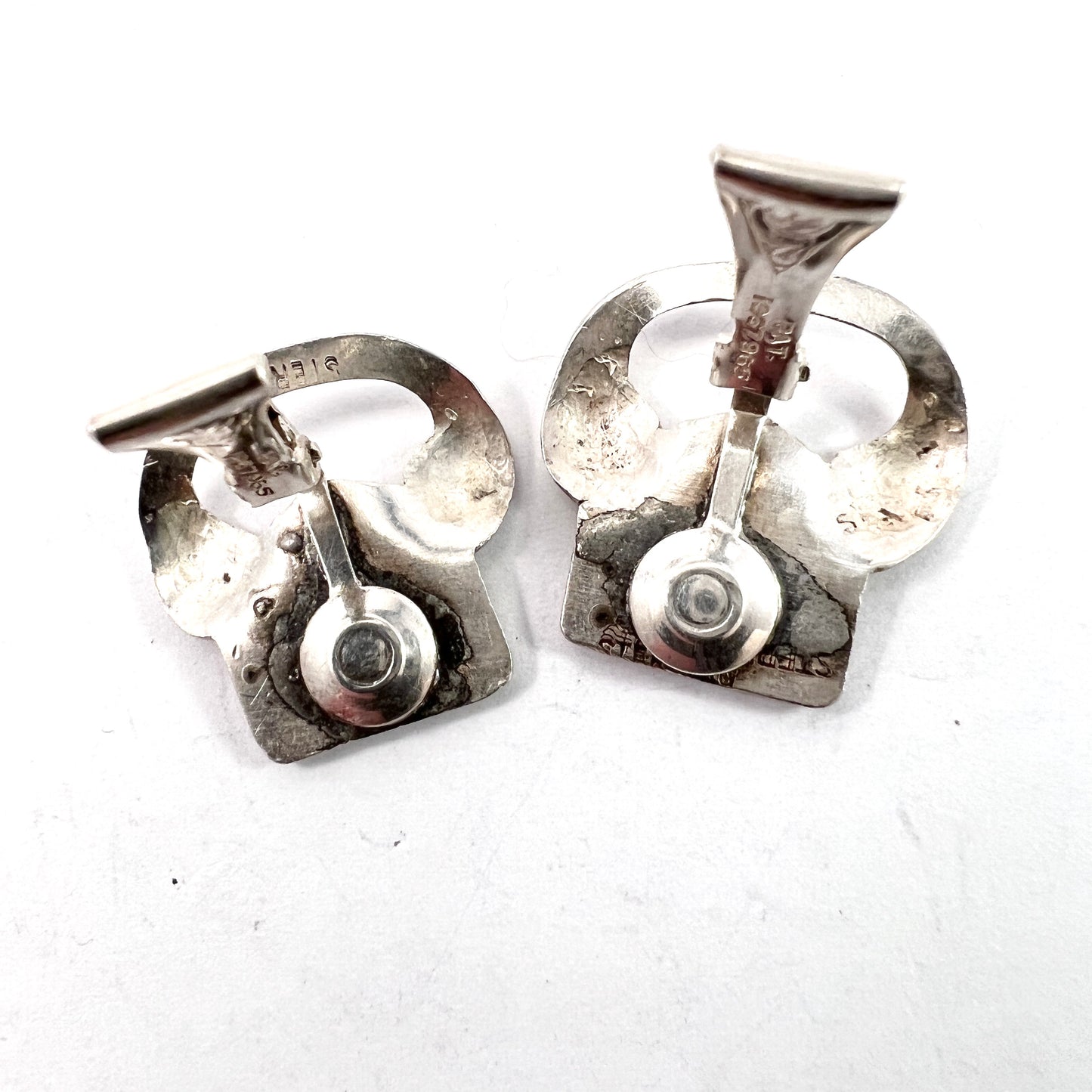 USA Vintage 1930s Patent Marked Sterling Silver Novelty Earrings.