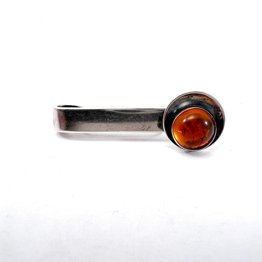 Niels Erik From, Denmark c 1950s. Vintage Sterling Silver Amber Tie Bar.