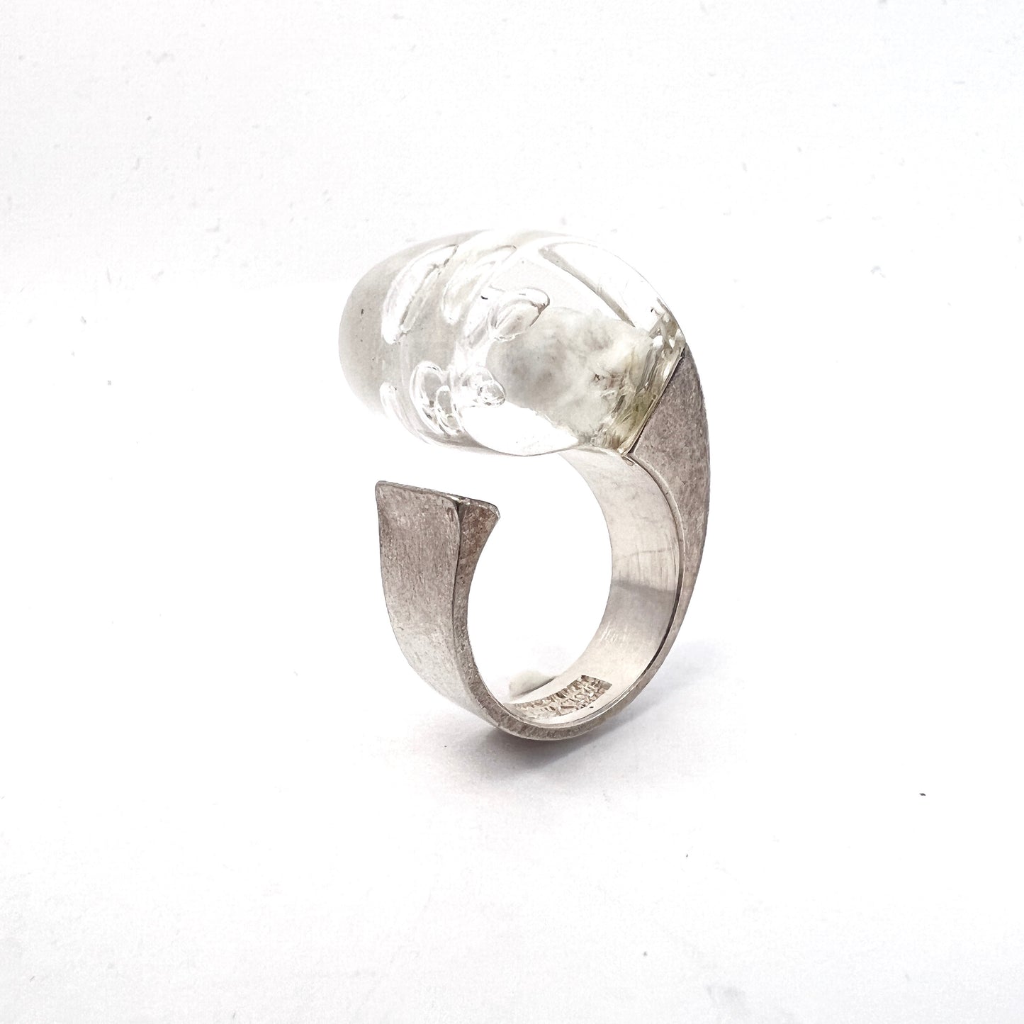 Bjorn Weckstrom for Lapponia, Finland 1972. Vintage Sterling Acrylic Ring. Design Microns.