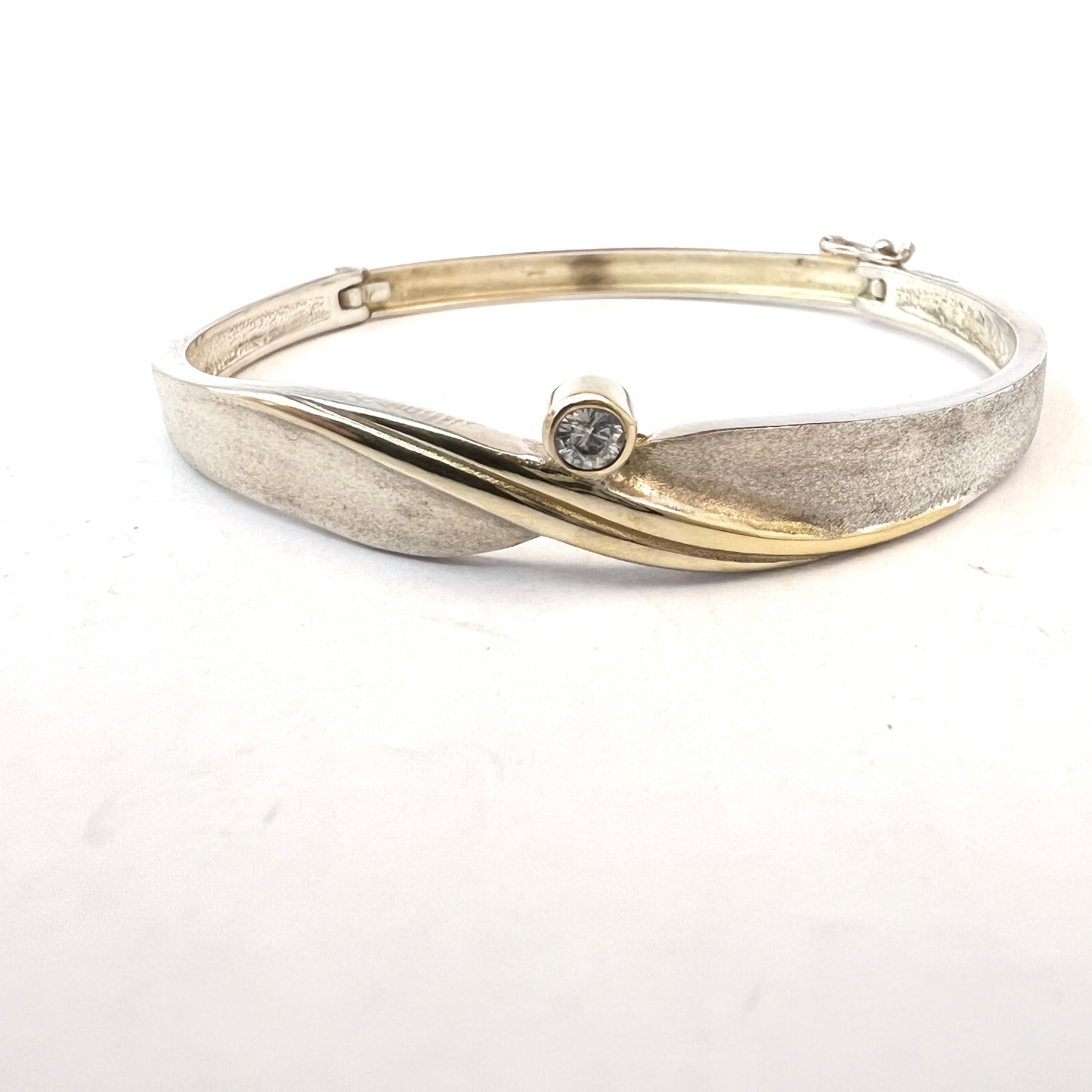 Finland 1980s. Vintage Sterling Silver Quartz Hinged Bangle Bracelet.