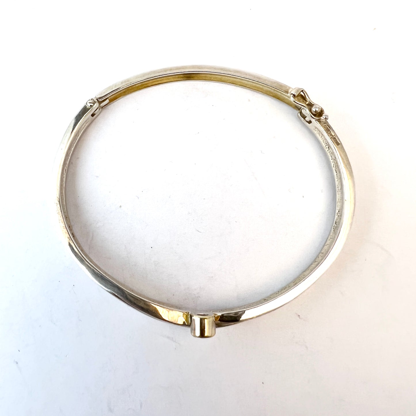 Finland 1980s. Vintage Sterling Silver Quartz Hinged Bangle Bracelet.