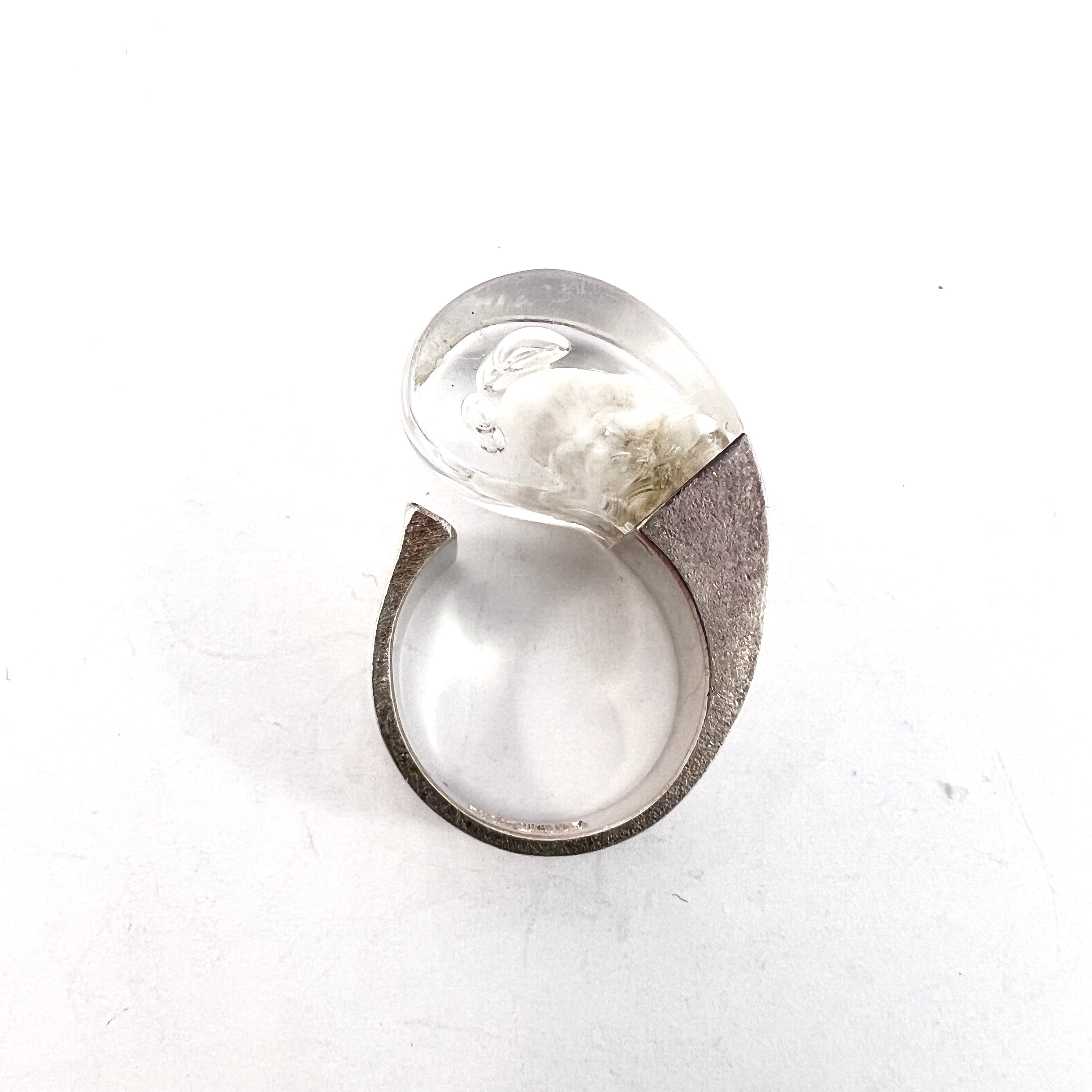 Bjorn Weckstrom for Lapponia, Finland 1972. Vintage Sterling Acrylic Ring. Design Microns.