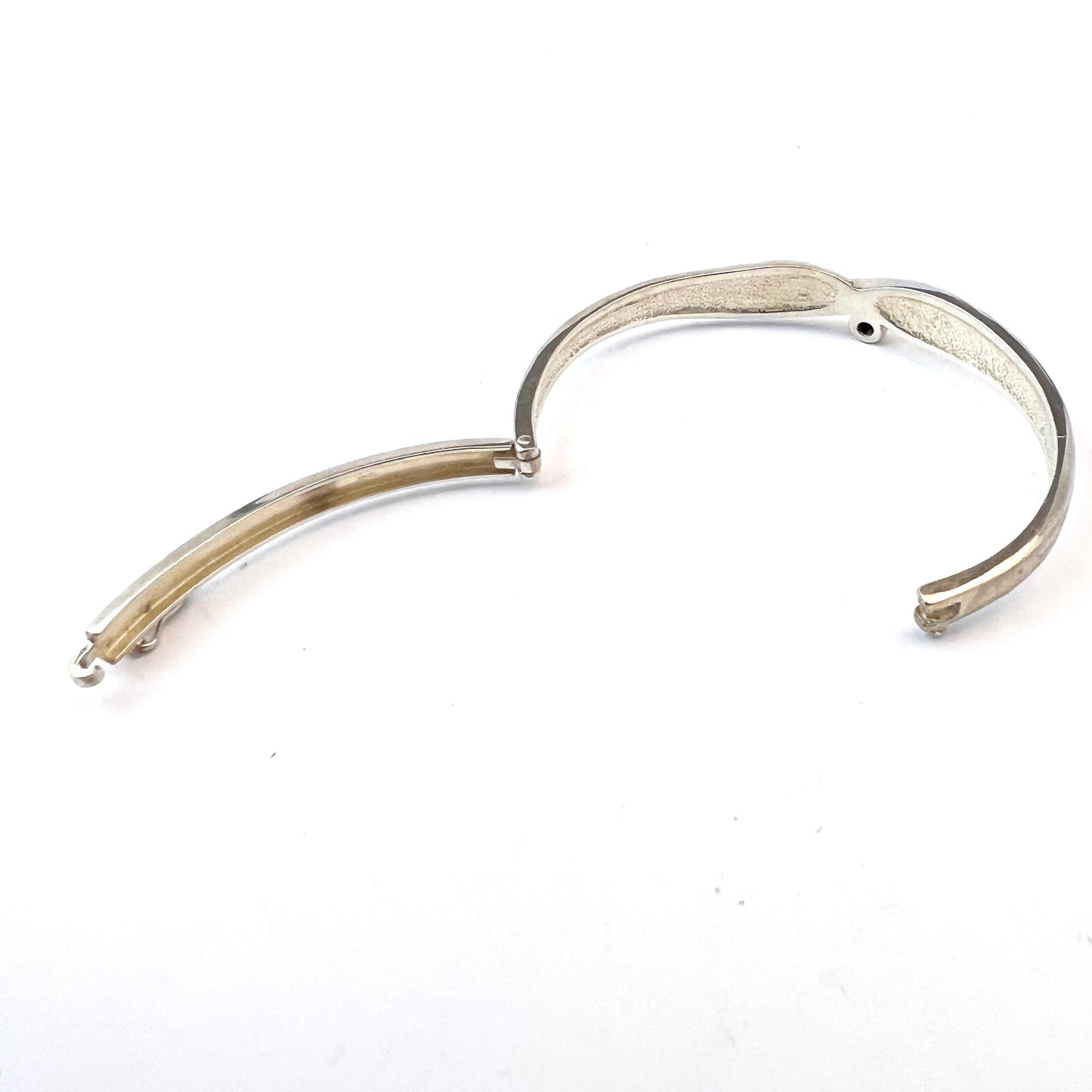 Finland 1980s. Vintage Sterling Silver Quartz Hinged Bangle Bracelet.