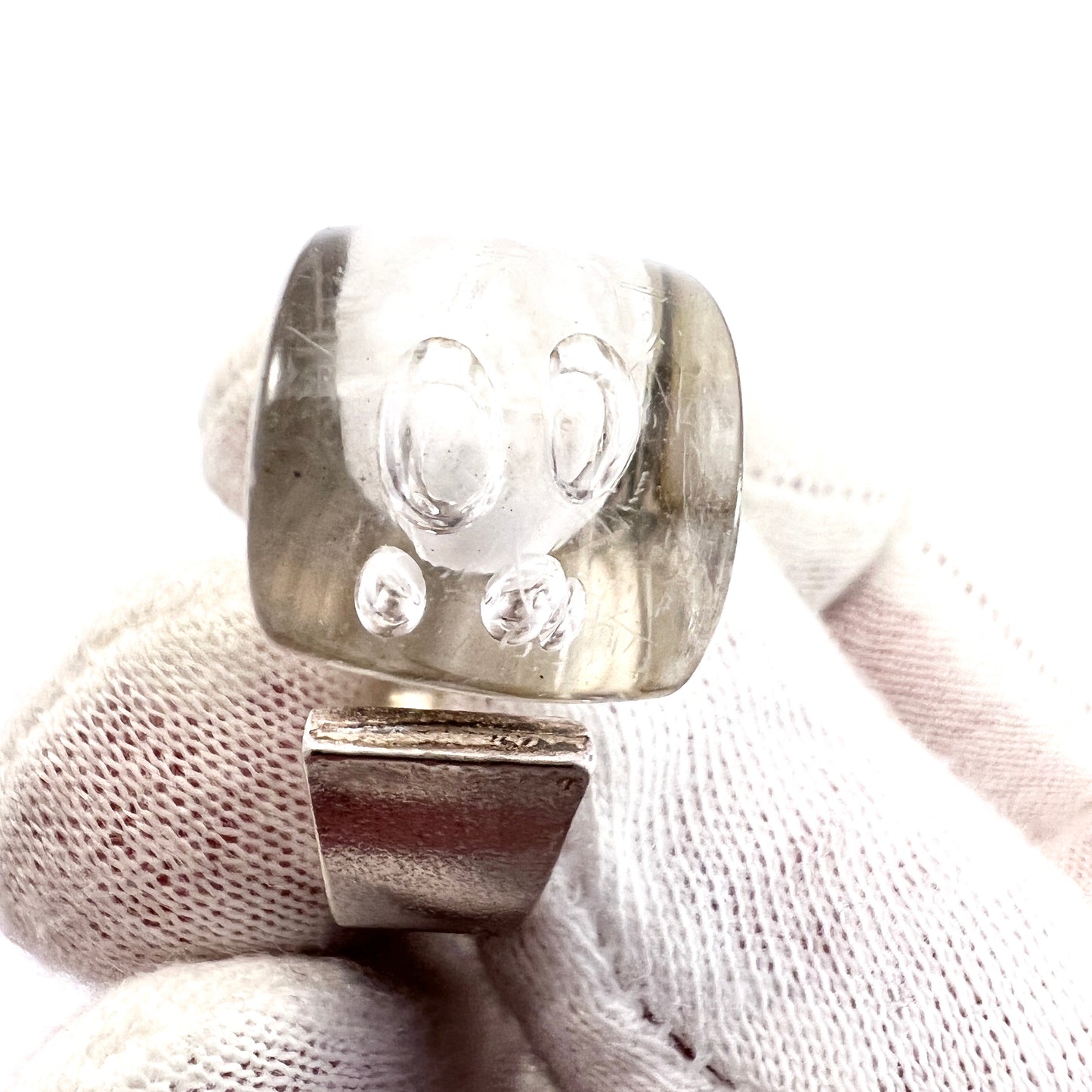 Bjorn Weckstrom for Lapponia, Finland 1972. Vintage Sterling Acrylic Ring. Design Microns.