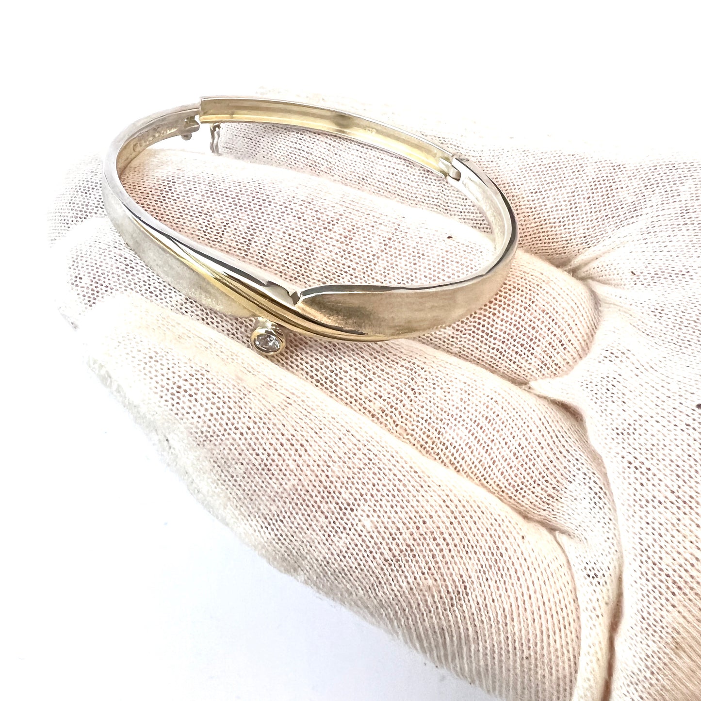 Finland 1980s. Vintage Sterling Silver Quartz Hinged Bangle Bracelet.