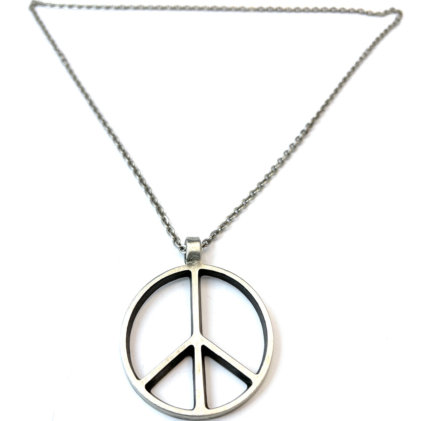 WEGE Tenn, Sweden 1971. Vintage Large Pewter Hippie Peace Sign Pendant Necklace.