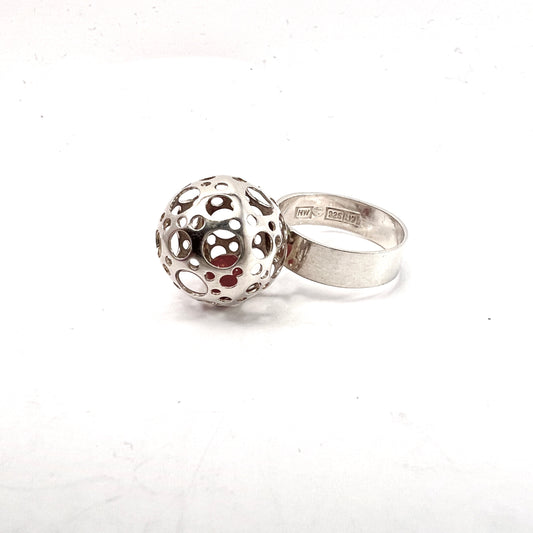 Liisa Vitali for N Westerback, Finland year 1973 Sterling Silver Trapped Carnelian Sphere Ring.