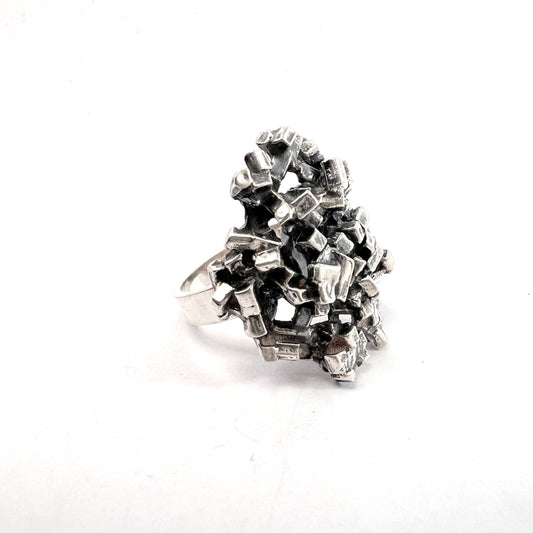 Erik Granit, Finland 1969. Vintage Bold Modernist Brutalist Sterling Silver Ring.