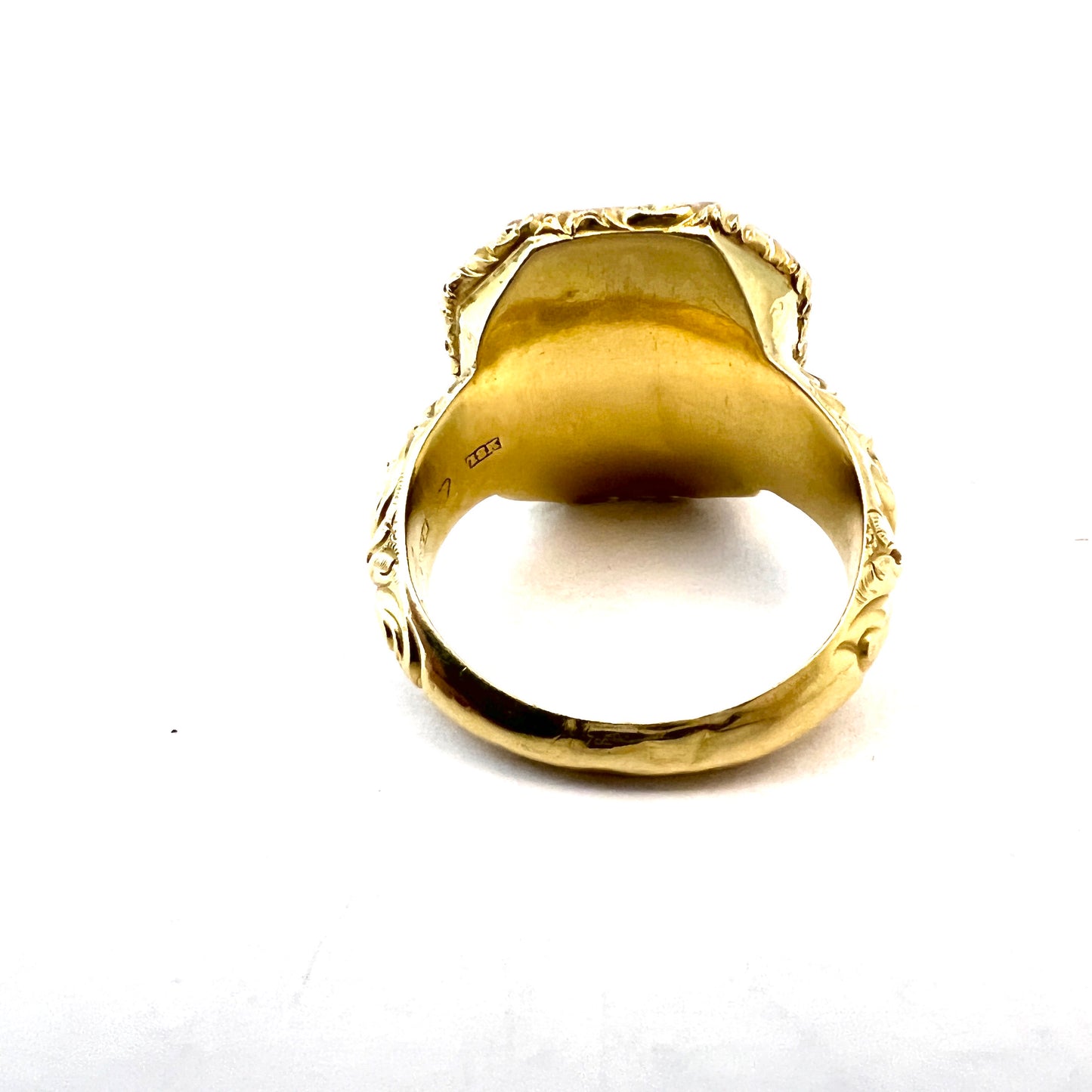 Pehr O Hellsund, Sweden 1843. Antique Victorian 18k Gold Onyx Men's Signet Ring