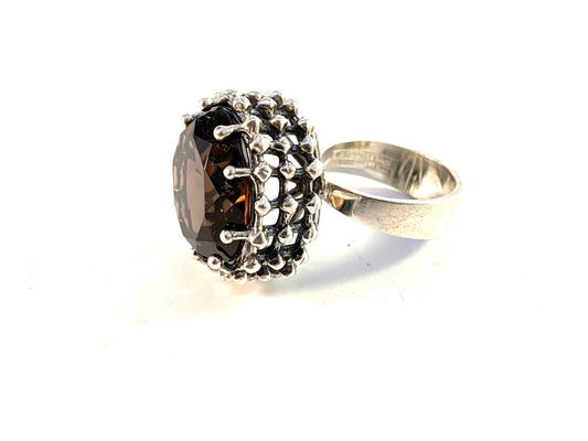 Erik Granit, Finland 1972 Bold Sterling Silver Smoky Quartz Modernist Ring.