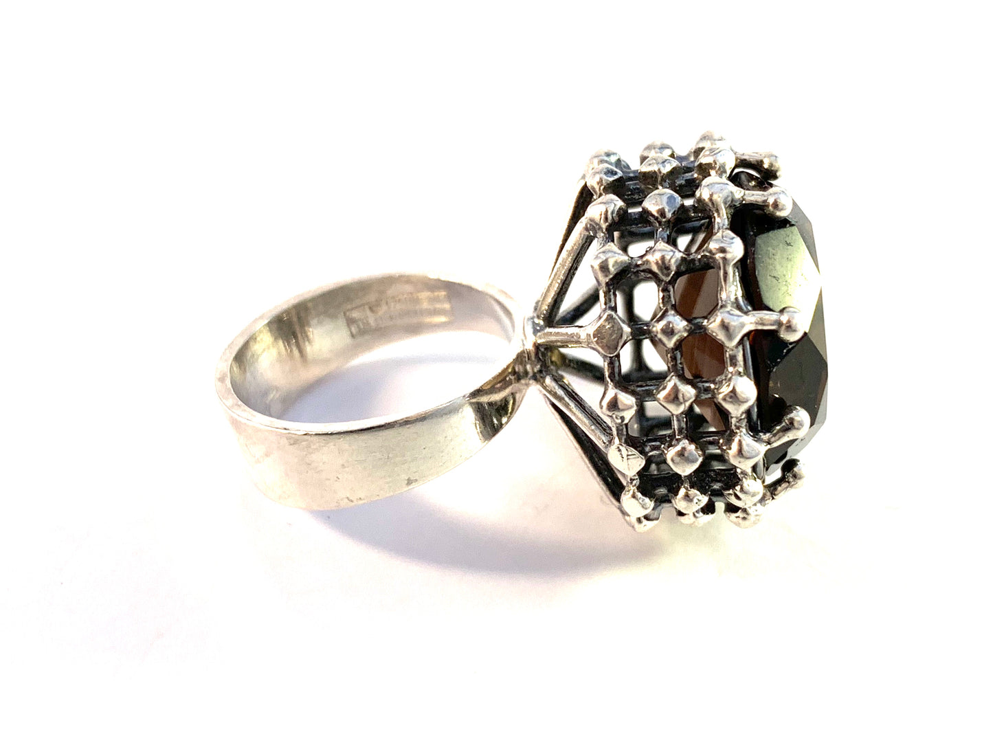 Erik Granit, Finland 1972 Bold Sterling Silver Smoky Quartz Modernist Ring.