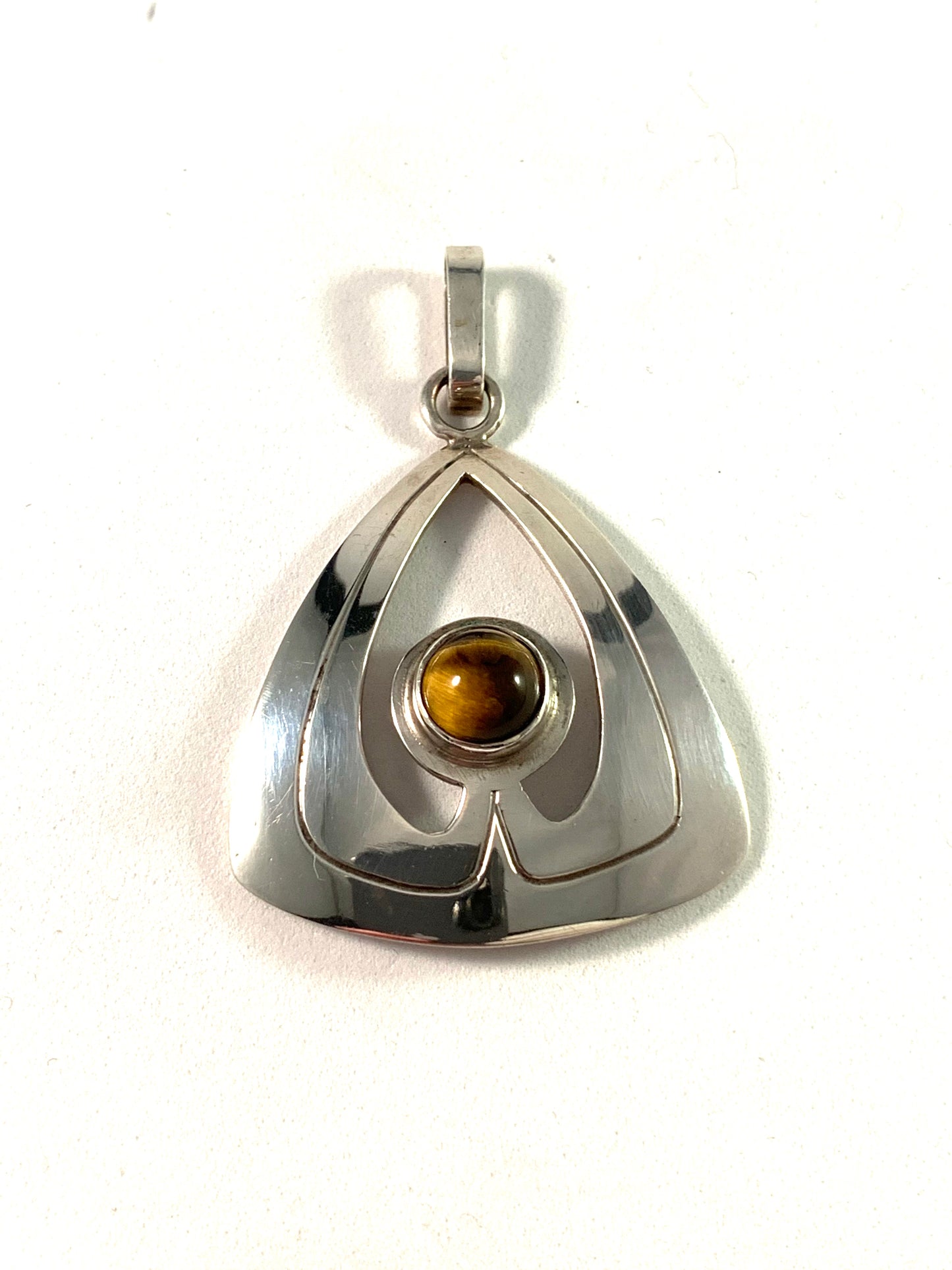 L Haglund, Sweden 1961 Sterling Tiger-Eye Pendant. Signed