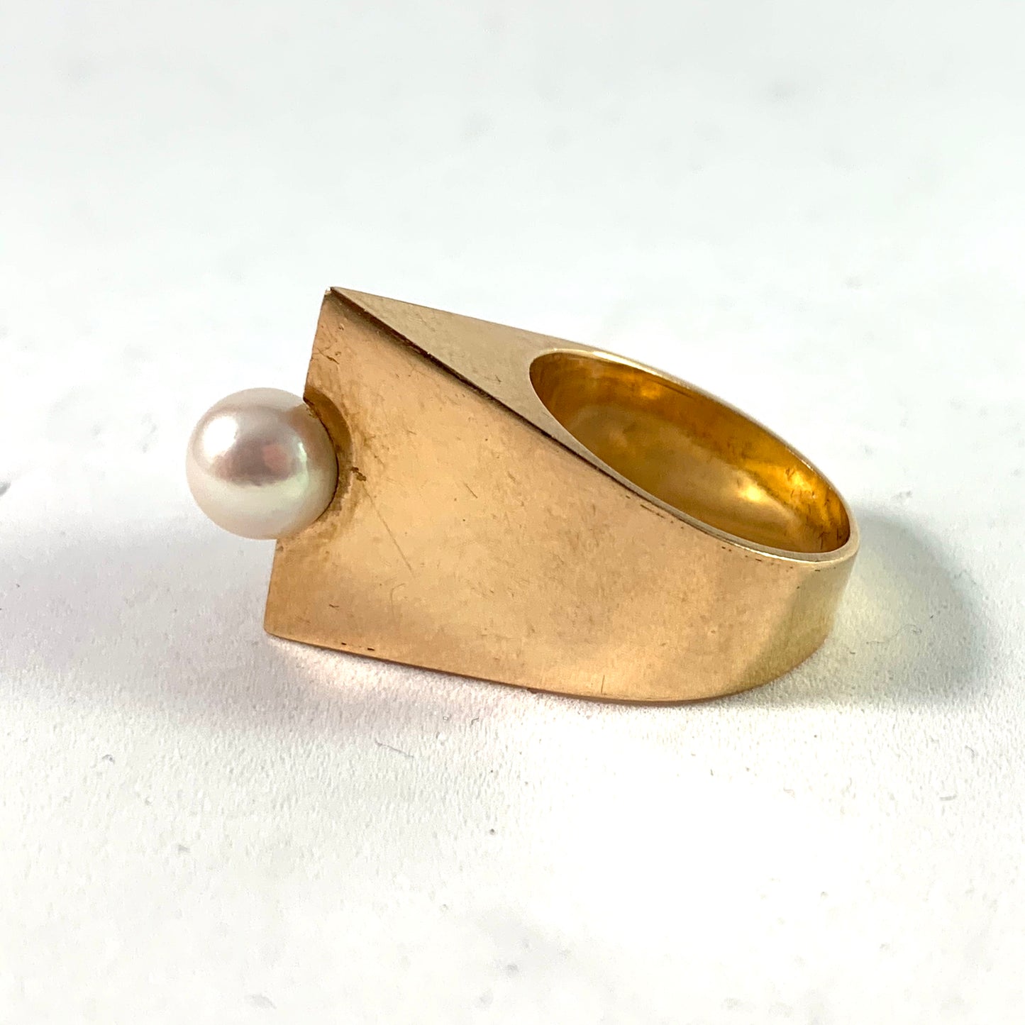 Reeslev, Denmark 1960s Bold 14k Gold Pearl Ring.