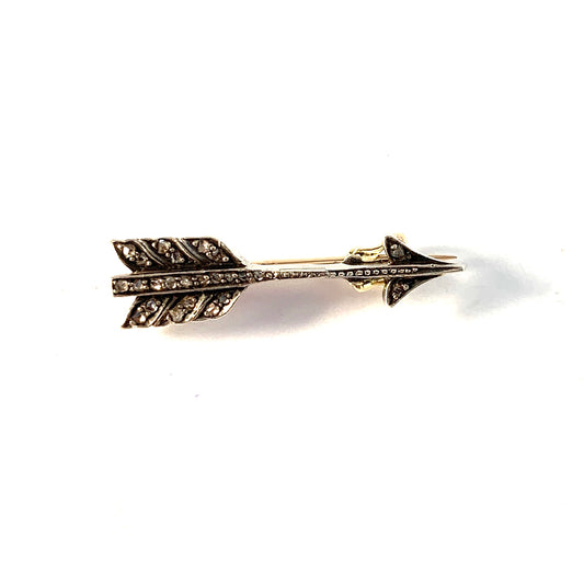 Antique Victorian 14k Gold Silver Diamond Arrow Brooch.