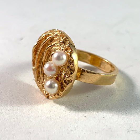 Liedholm for Ateljé Candra 1968 Modernist 18k Gold Pearl Ring. Signed