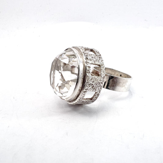 Sweden 1970s. Bold Modernist Solid Silver Rock Crystal Ring.