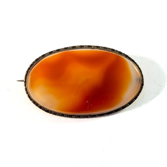 Antique c year 1900 Silver Carnelian Agate Brooch. Sweden.