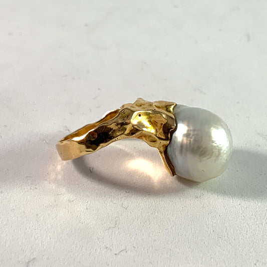 Trege, Gothenburg 1942 Large Baroque Pearl 18k Gold Ring