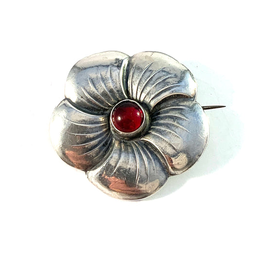 Hans Jensen & Co, Copenhagen 1899-1937, Solid Silver Art Nouveau Flower Brooch