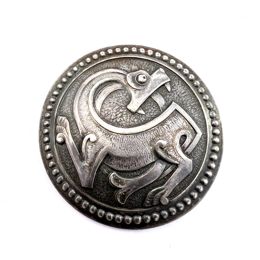 Norway early 1900s. Solid Silver Dragestil Dragon-style Brooch.