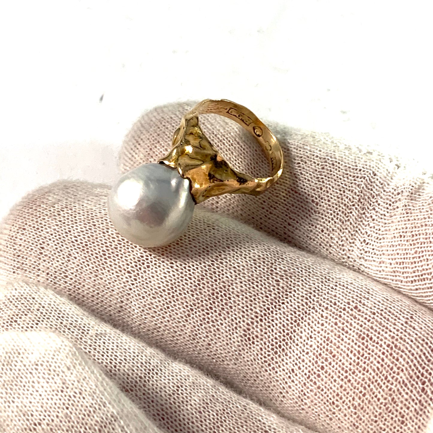 Trege, Gothenburg 1942 Large Baroque Pearl 18k Gold Ring
