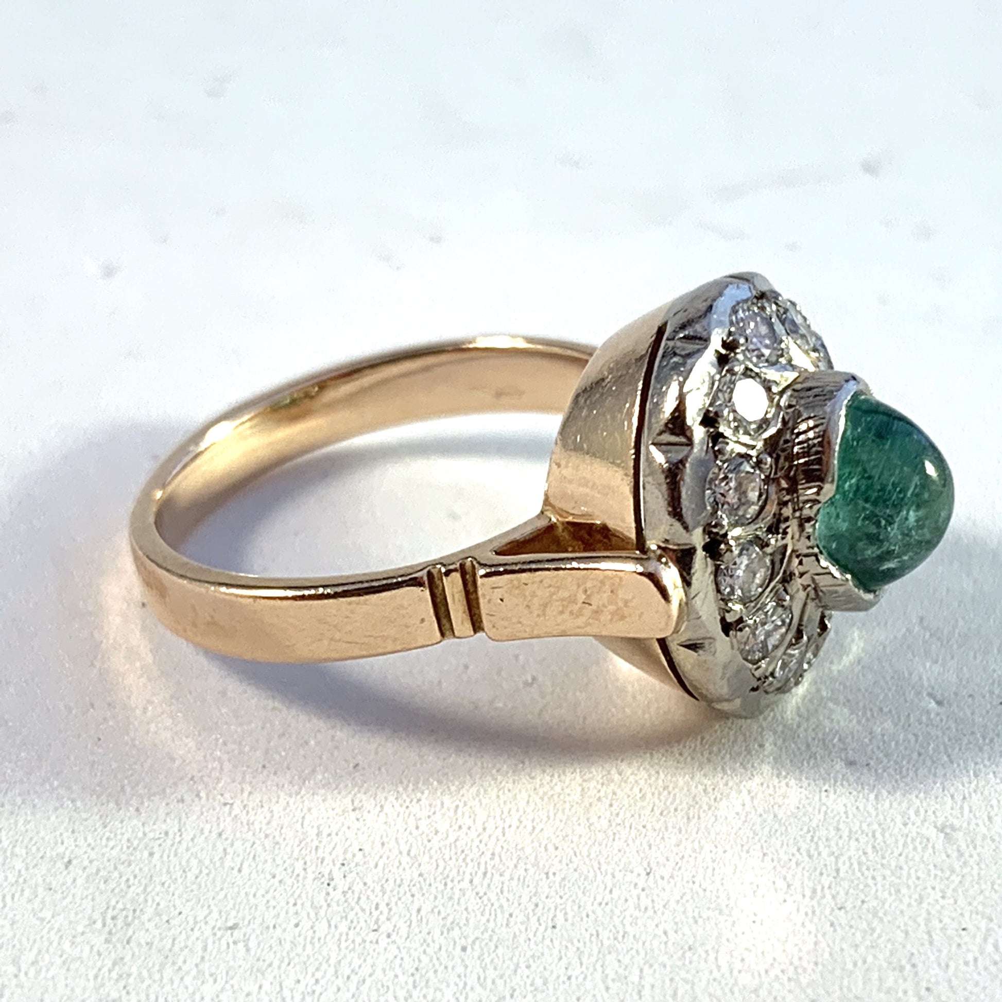 Russia vintage gold diamond emerald ring