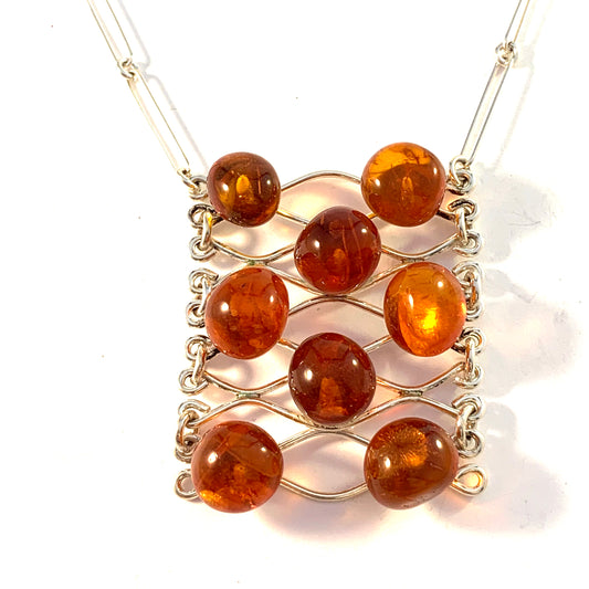 Ostseeschmuck, Germany 1960-70s 835 Silver Baltic Amber Pendant Necklace.