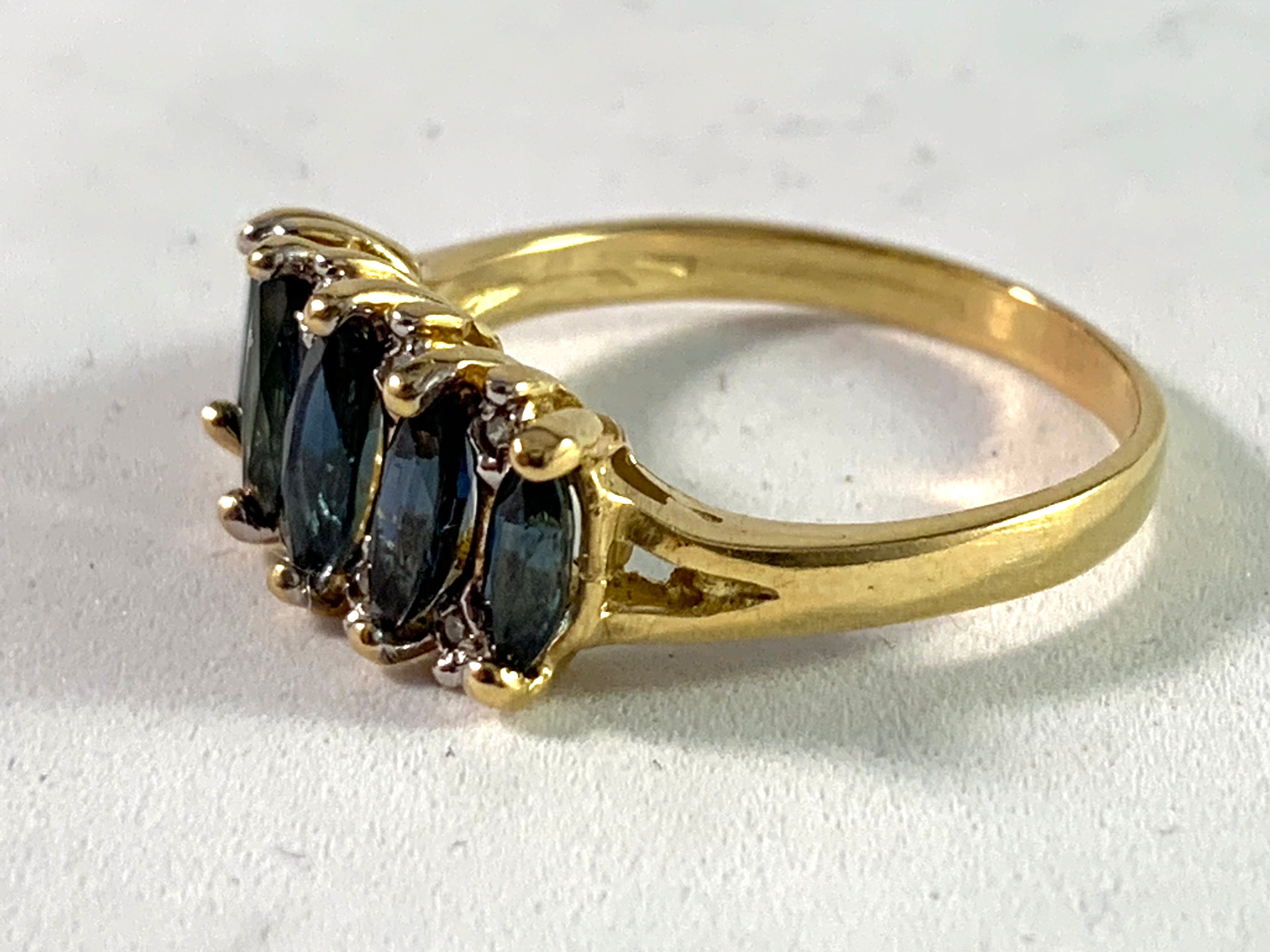 Italy Mid Century 18k Gold Diamond Sapphire Ring