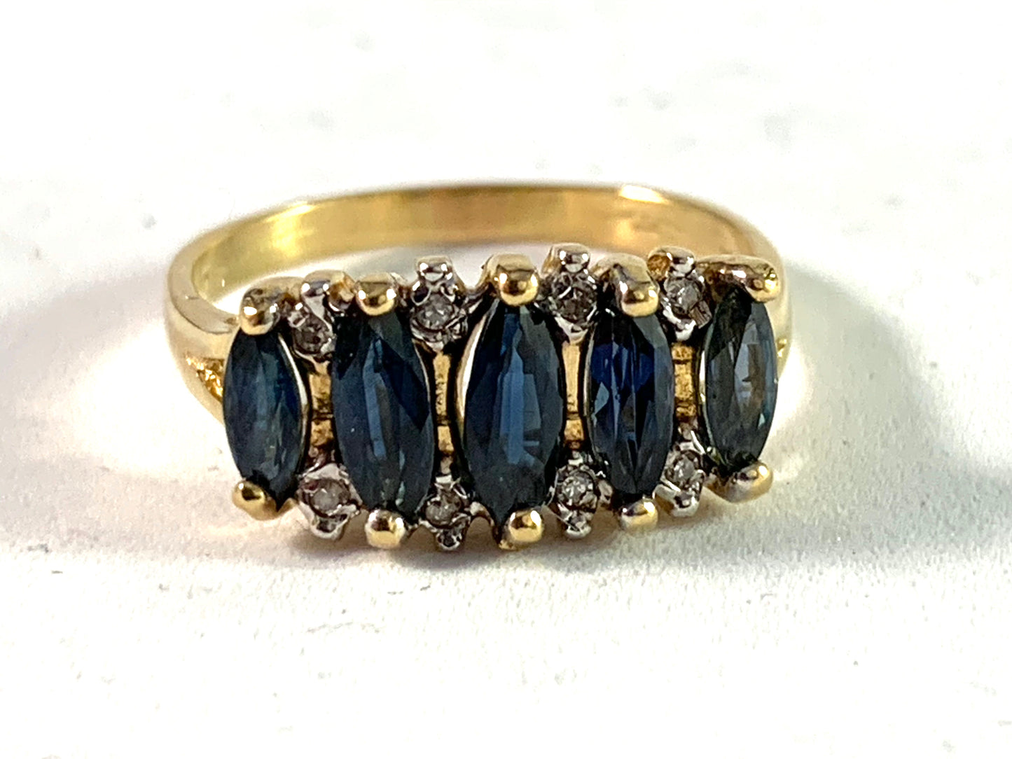 Italy Mid Century 18k Gold Diamond Sapphire Ring