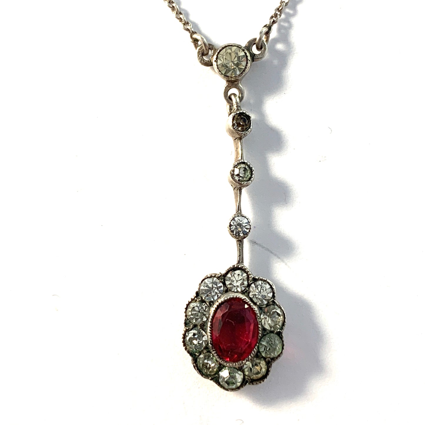 Continental Europe early 1900s. Antique Silver Paste Pendant Necklace.