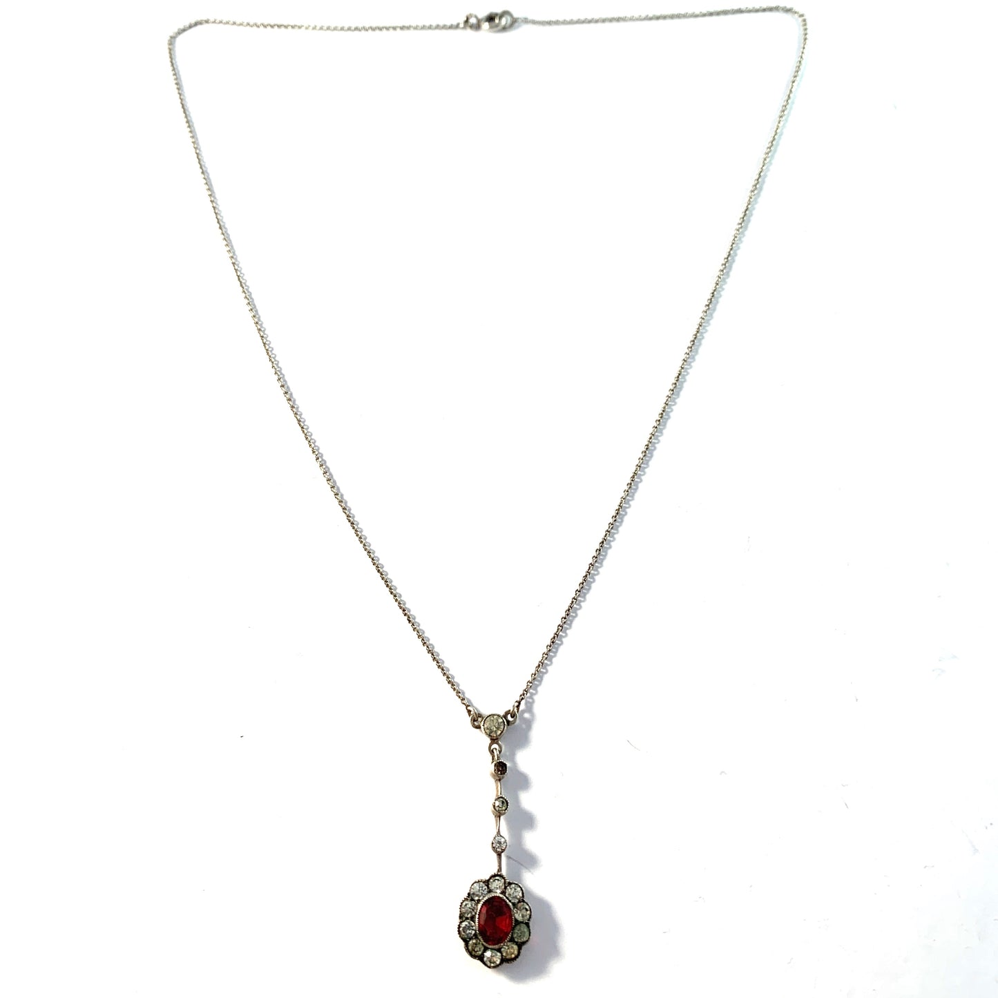 Continental Europe early 1900s. Antique Silver Paste Pendant Necklace.