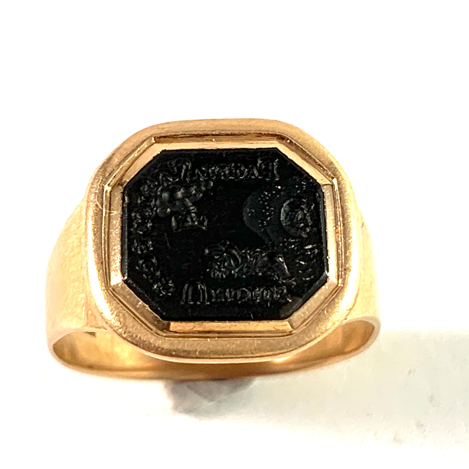 Georgian 18k Gold Onyx Signet Mourning Ring
