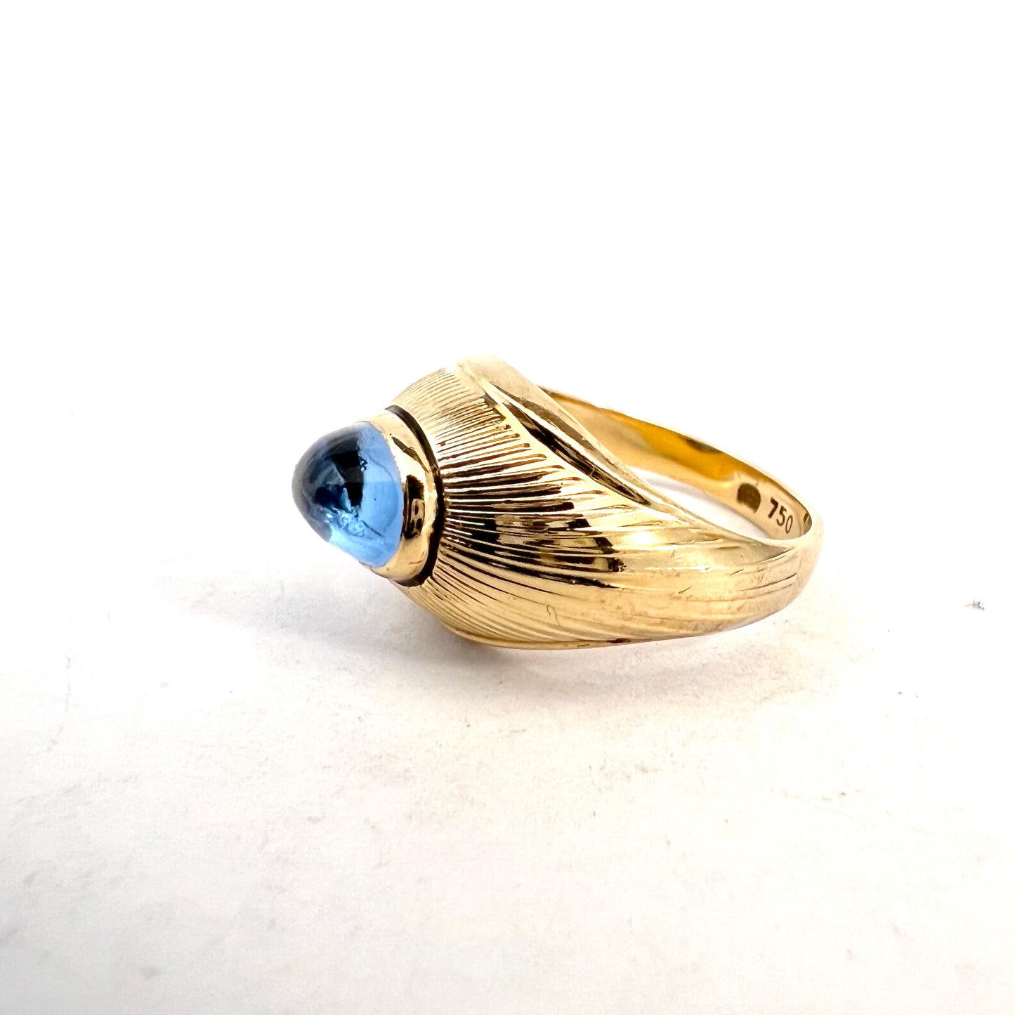 Sweden 1960s. Vintage 18k Gold Ice Blue Synthetic Spinel Ring.