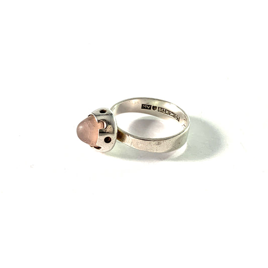 Martti Viikinniemi, Finland 1967. Vintage Solid Silver Rose Quartz Ring.