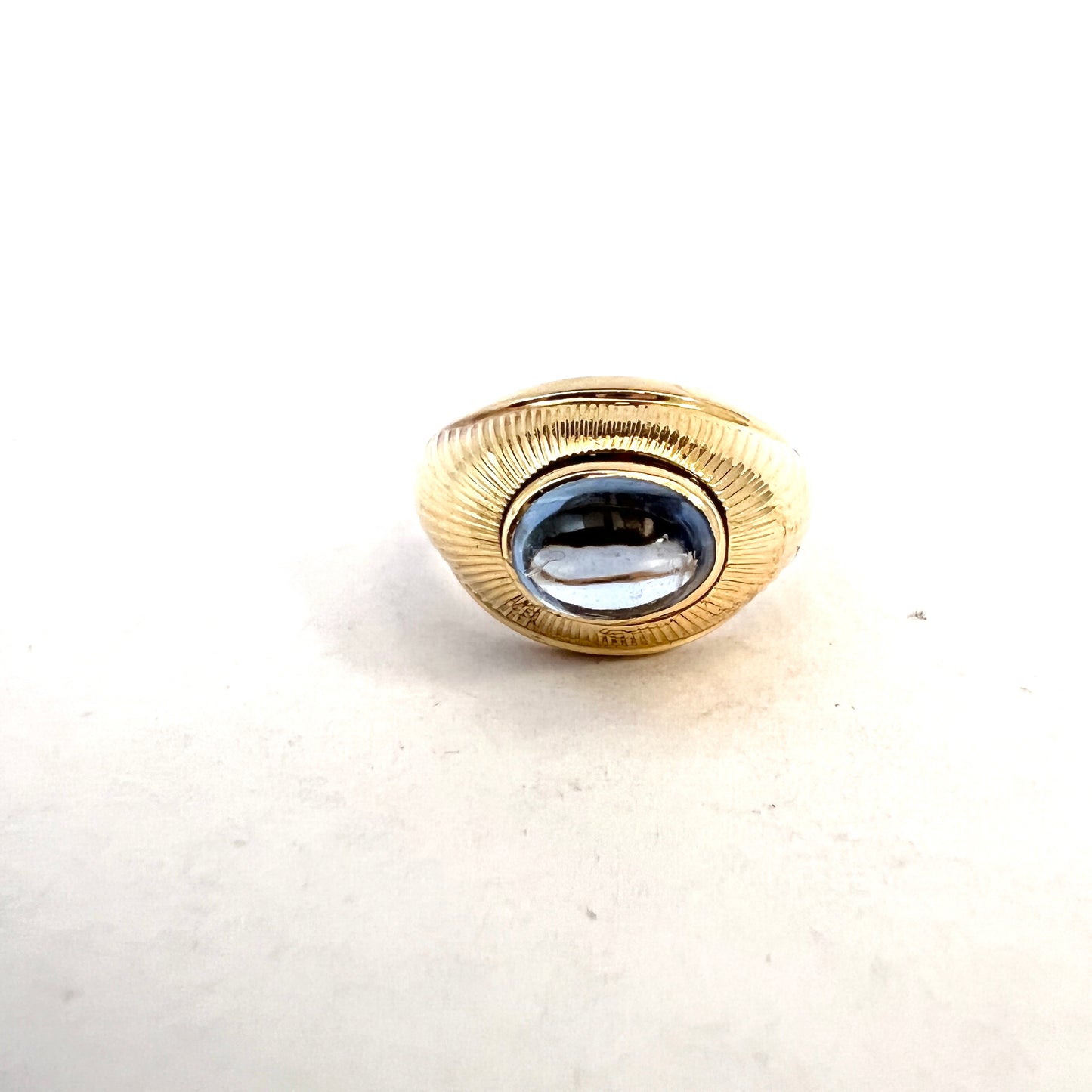 Sweden 1960s. Vintage 18k Gold Ice Blue Synthetic Spinel Ring.