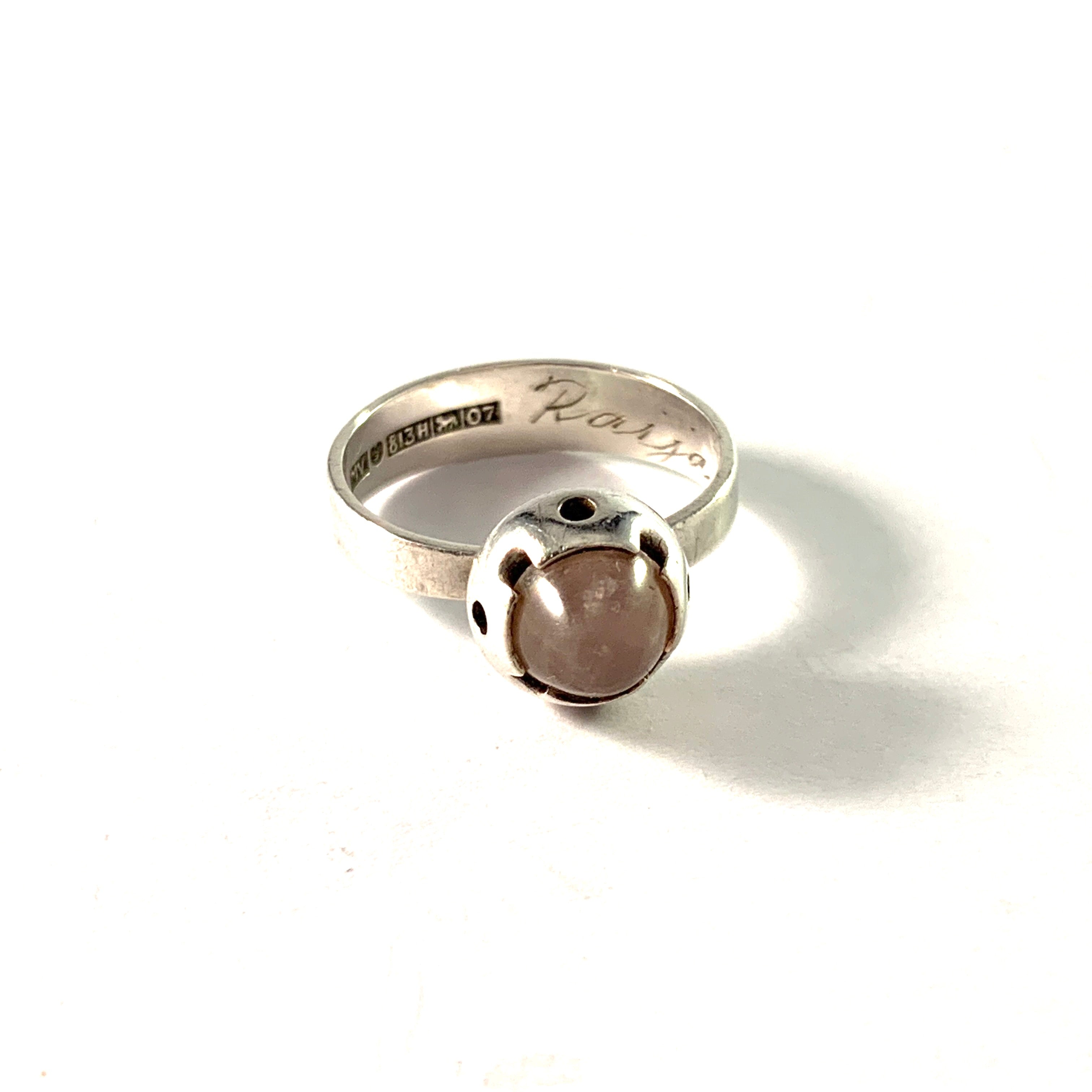 Martti Viikinniemi, Finland 1967. Vintage Solid Silver Rose Quartz Ring.