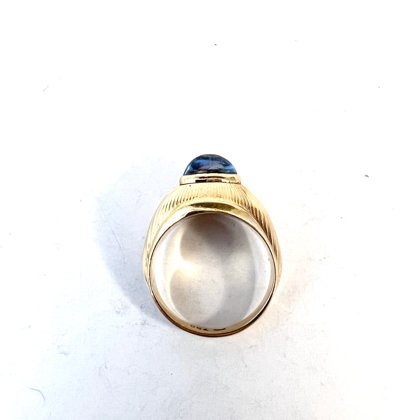 Sweden 1960s. Vintage 18k Gold Ice Blue Synthetic Spinel Ring.