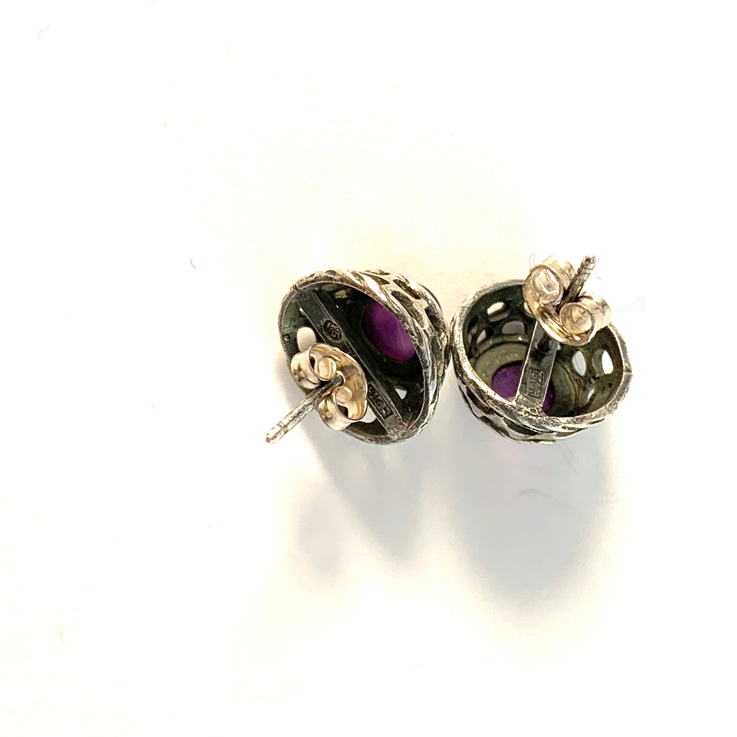 Kalevala Koru, Finland 1970s. Vintage Sterling Silver Amethyst Stud Earrings.