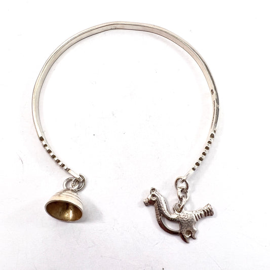 Holger Lindstrom for Kalevala Koru, Finland year 1957. Vintage Solid Silver Charm Bracelet.